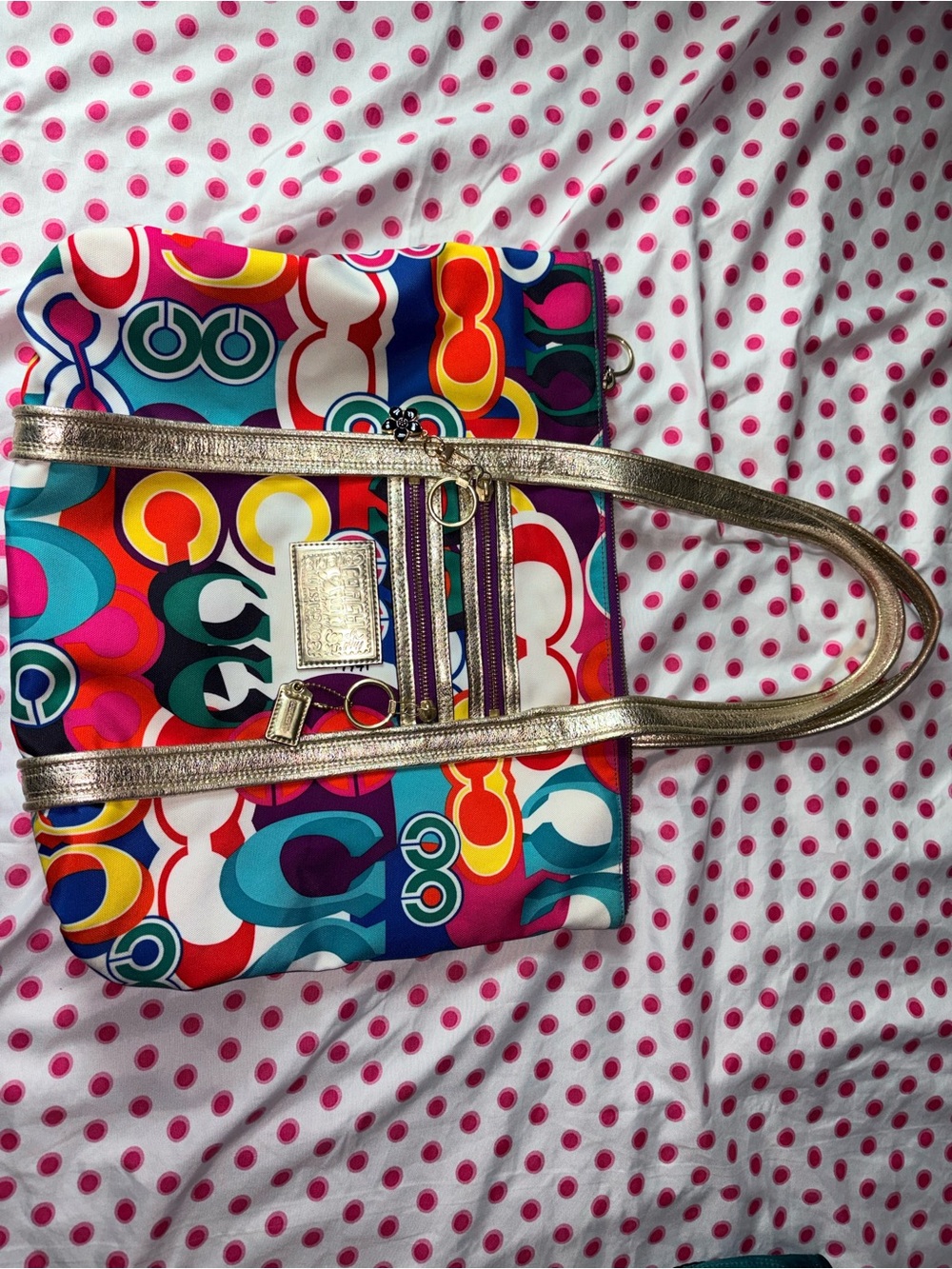 Coach Multicolor Geometric Print Tote with Gold Straps